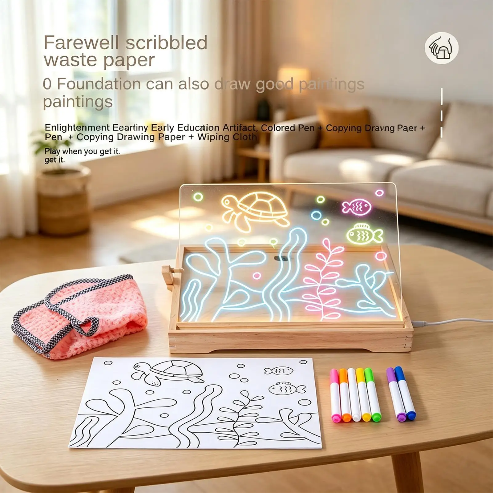 LED Drawing Board for Kids Rechargeable Doodle Tablet with Markers LED Board for Kids Girls Boys School Classroom Daycare