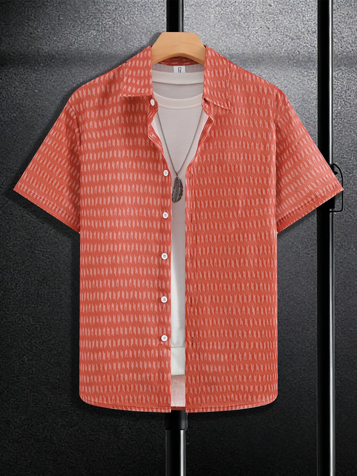 Men's Simple Line-Printed Short-Sleeve Casual Shirt, Lightweight Loose-Fitting Shirt with a Turn-Down Collar, Versatile Short-Sleeve Top for Beach Vacation