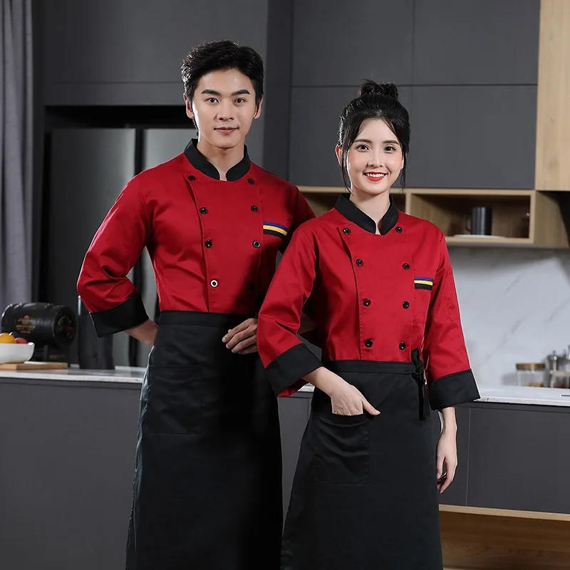 ผู้ชายสีดำ Chef แจ็คเก็ตผู้หญิงแขนยาว Canteen Cook Uniform สำหรับโรงแรมฤดูร้อน Waiter Overalls ร้านอาหารห้องครัวทำอาหารเสื้อผ้า