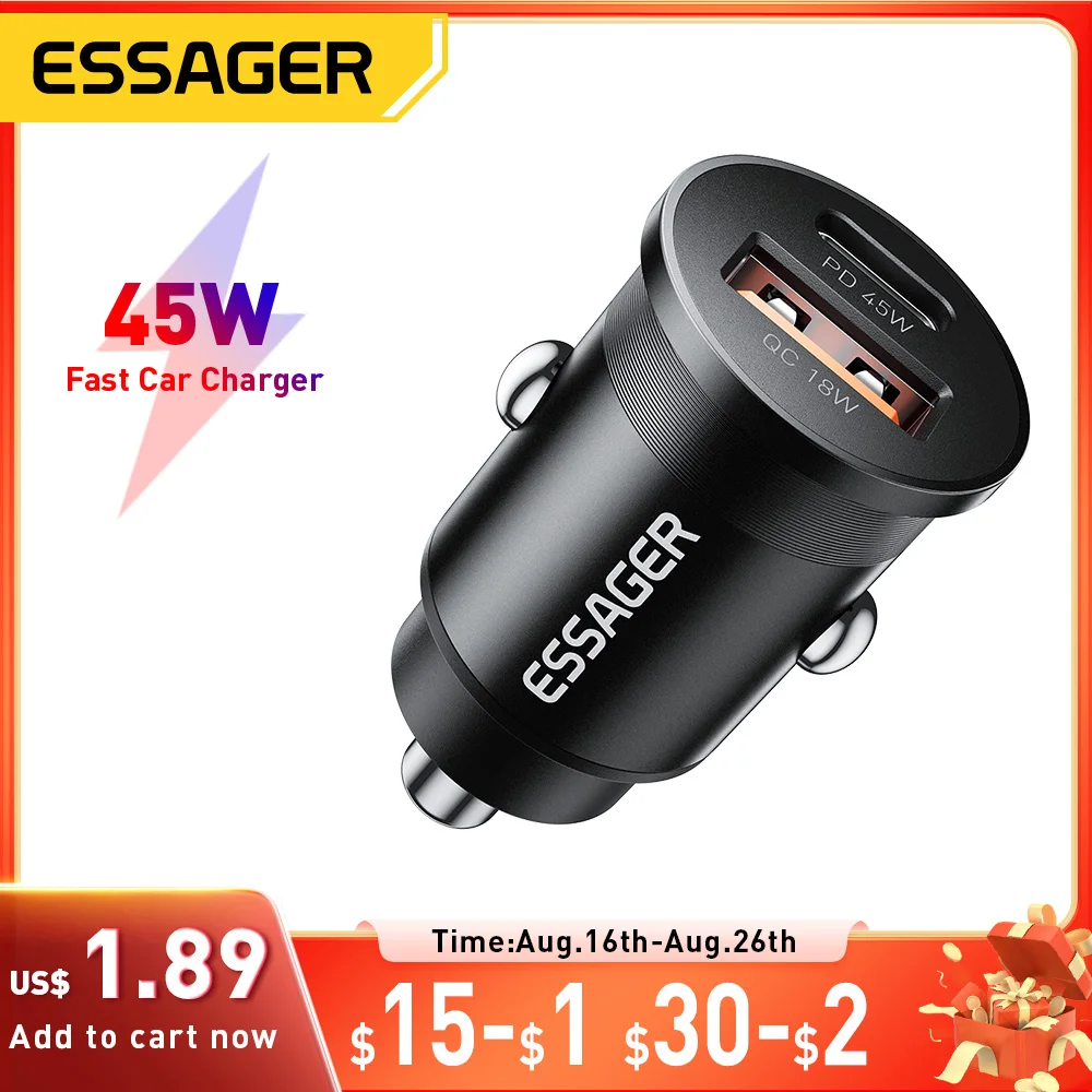 Essager 45W 차량용 충전기 iPhone 16 15 14 용 고속 충전 듀얼 포트 PD QC3.0 Type-C 빠른 충전기 Samsung Xiaomi Huawei Oppo