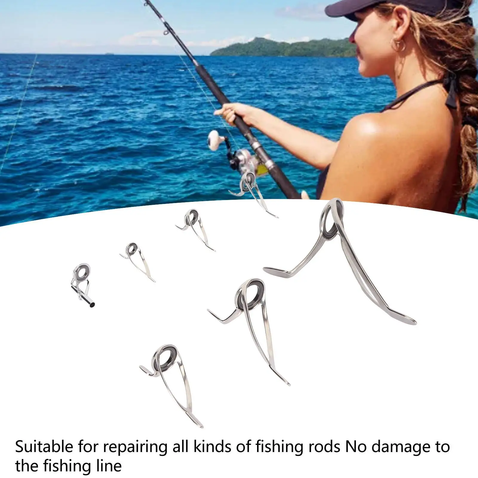 7 Sizes Steel Ceramic Double Leg Fishing Rod Guides Rings for freshwater & Saltwater Rods - Durable Fishing Tools