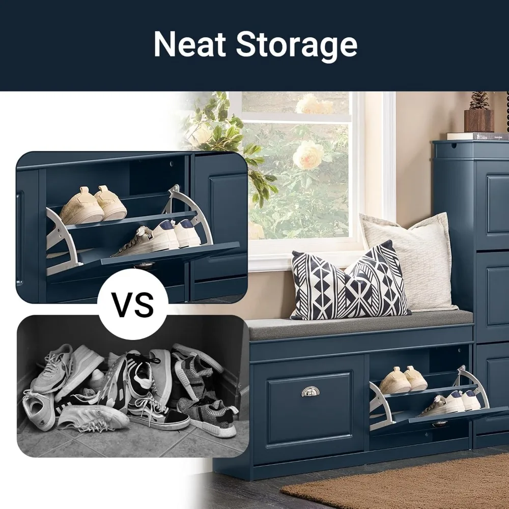 مقعد خزانة أحذية حديث مع أدراج قابلة للطي ووسادة للمدخل، منظم تخزين أنيق للممر #4