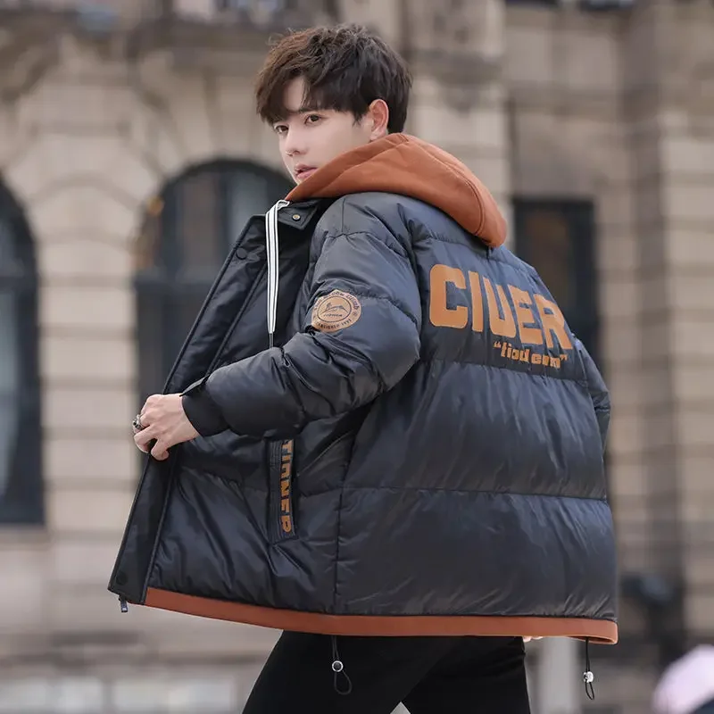 

Повседневная верхняя одежда с капюшоном, толстое теплое пальто большого размера, искусственное двухсекционное пальто с хлопковой подкладкой, зимнее мужское модное свободное пальто в студенческом стиле