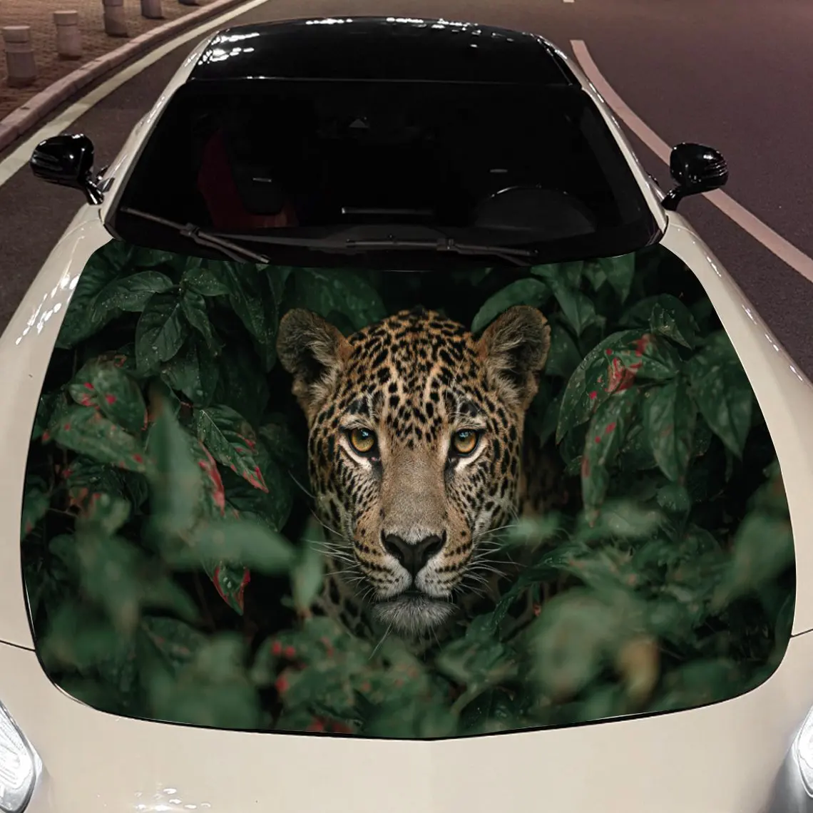 Car Decals A Leopard Delivering Stealthy Gaze And Natural Camouflage In A Lush, Forest - Themed Composition Car Hood Sticker, Wa