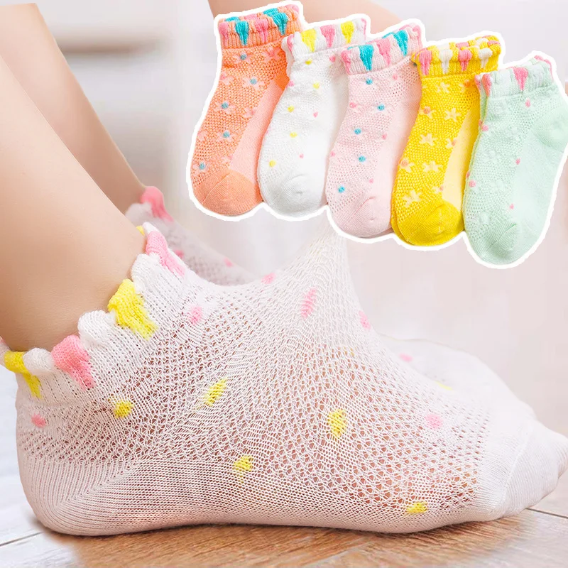 Five Pairs Spring/summer Thin Children\'s Bear Cartoon Cute Fashion Printed Boy/Girl Mesh Breathable Cotton Comfortable Socks