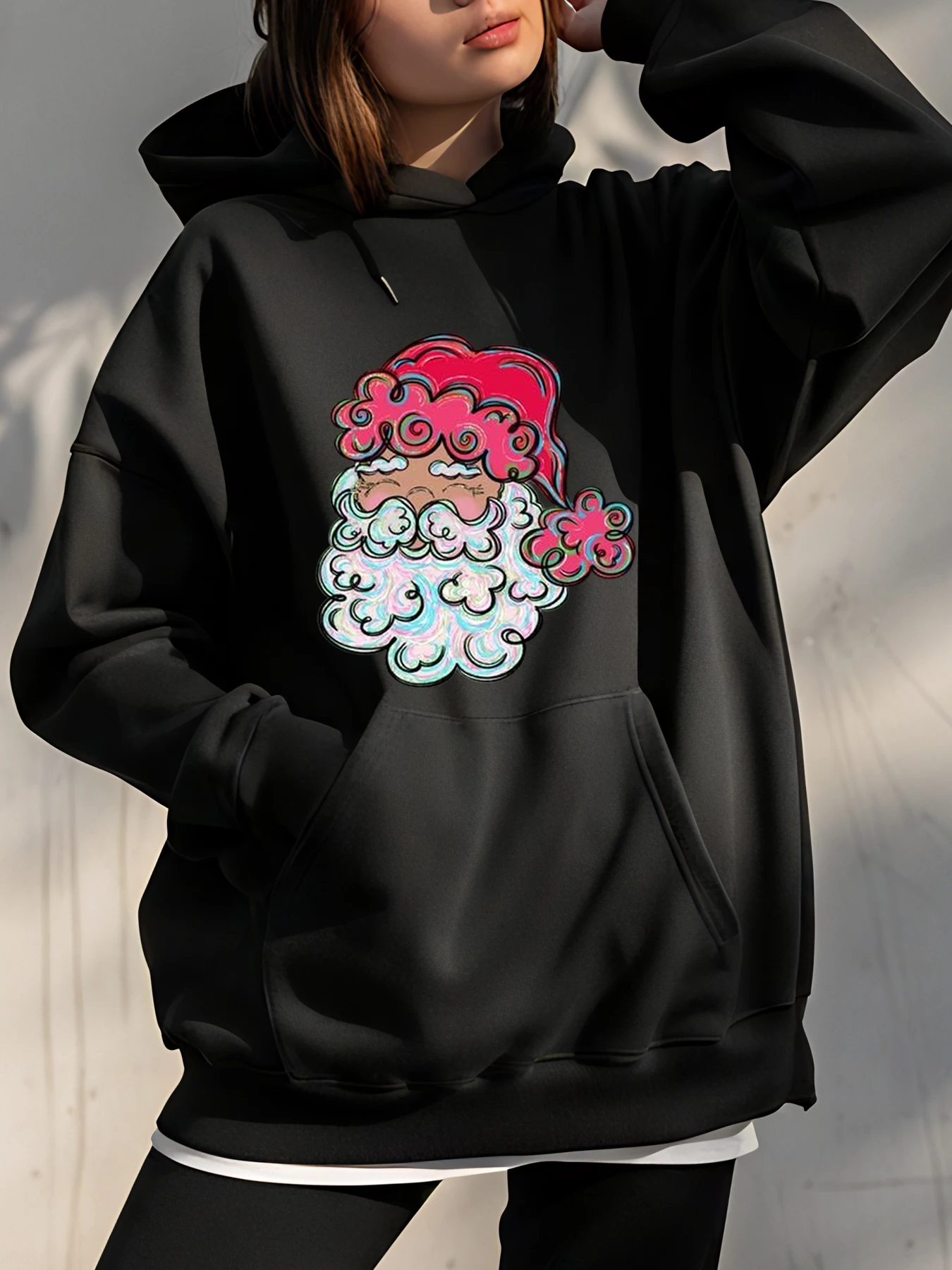 

Santa Claus Hoodie Christmas Print Unisex Casual Sweatshirt Women Men Holiday Streetwear Fashion Outfit