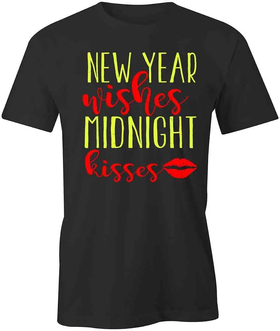 New Year Wishes Midnight Kisses T-Shirt | Black, Printed Tees, Graphic Tshirts