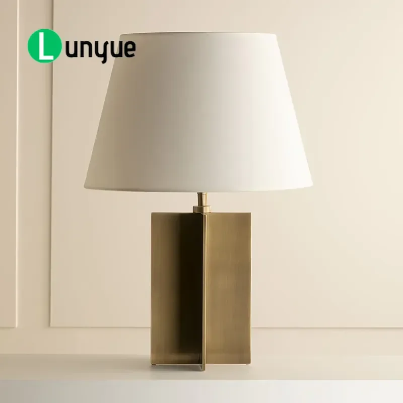 Postmodern Simple Cross Black Wrought Iron Fabric LED Desk Lamp For Living Room Bedroom Study Villa Modern Home Decor