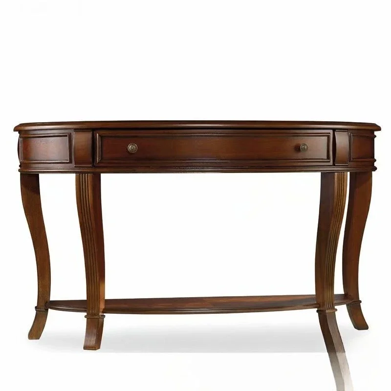 

American country solid wood porch table, retro semi-circular wall storage foyer decorative table