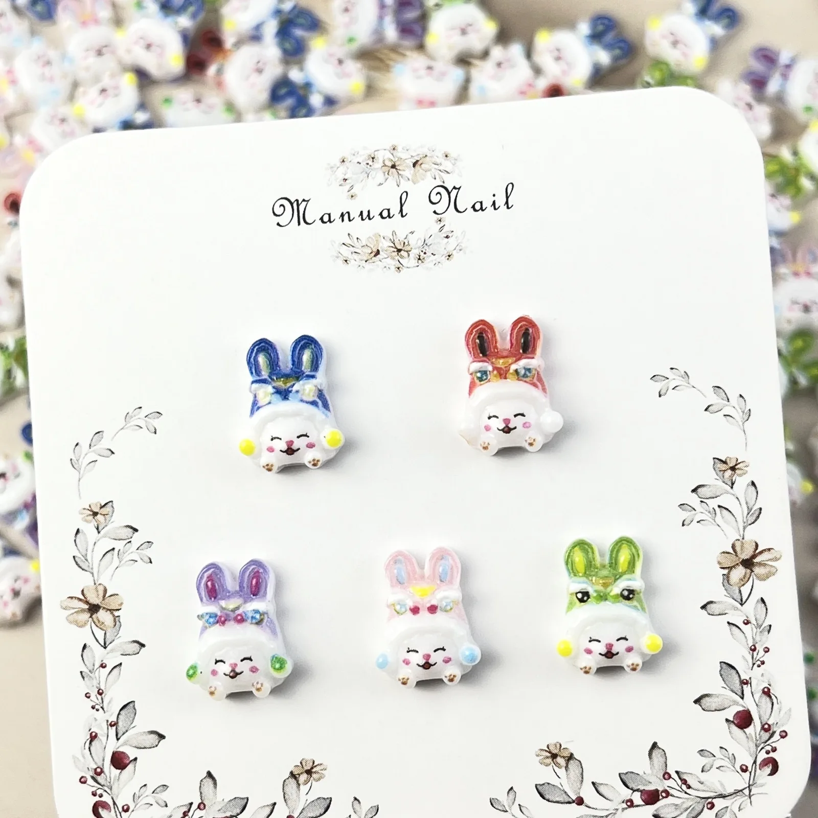 20pcs miniso cute colorful rabbit cartoon nail charms for diy nail making cute mini resin flatback nail art decoreation