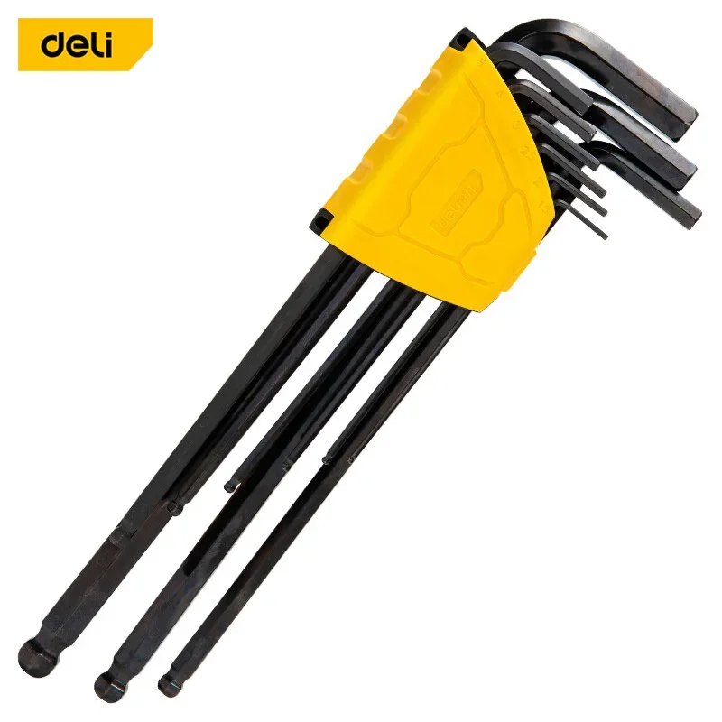 

Deli 9PCS L Type Screwdriver Double-End Hex Wrench Set Metric Wrench Allen Key Hexagon Flat Ball Set Hand Tools