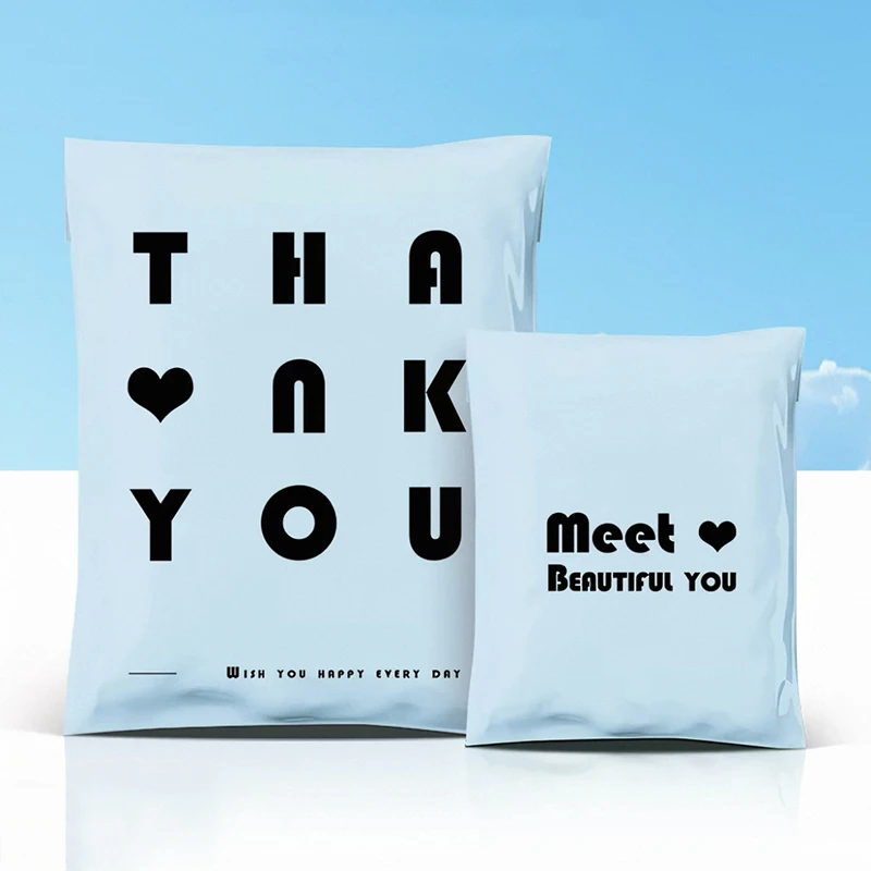 50Pcs Opaque PE Plastic Express Envelope Storage Bags Blue Bag Black Logo Color Mailing Bags Self Adhesive Seal Courier Bag