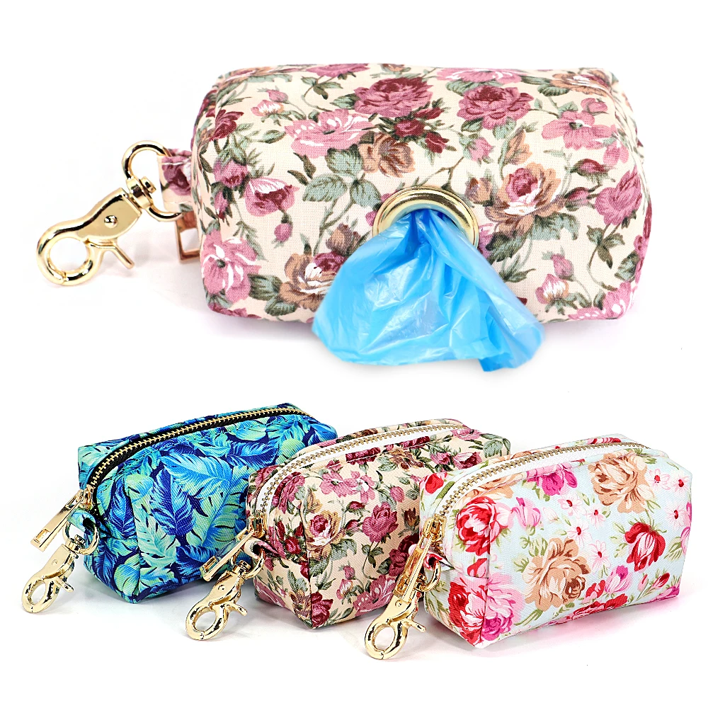 Flower Print Dog Bag Convenient Pet Garbage Bag Multi-function Pet Bags Outdoor Dog Treat Snack Waste Key Bag for Dog Walking