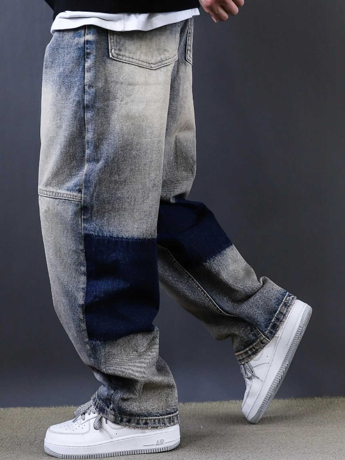 

American Sle Vintage Waed Men's Loose Straight Leg Jeans Trendy High Street Long Pants Breathable Casual Straight Tube Jeans