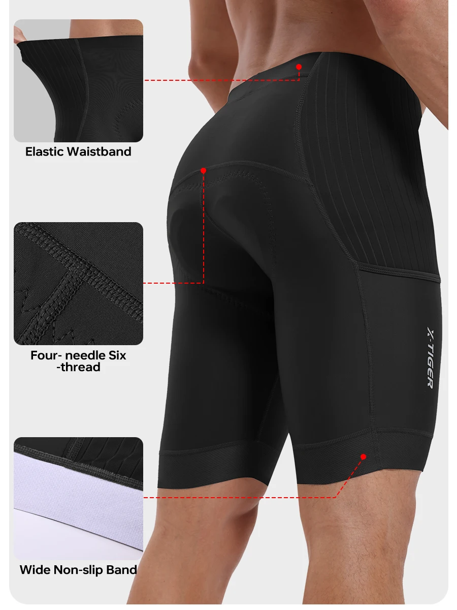 X-TIGER Herren-Fahrrad-Radhose, stoßdämpfendes Schwammpolster, MTB-Rennrad-Shorts, Sommer, atmungsaktiv, schmale Passform, Radhose – Detail 4