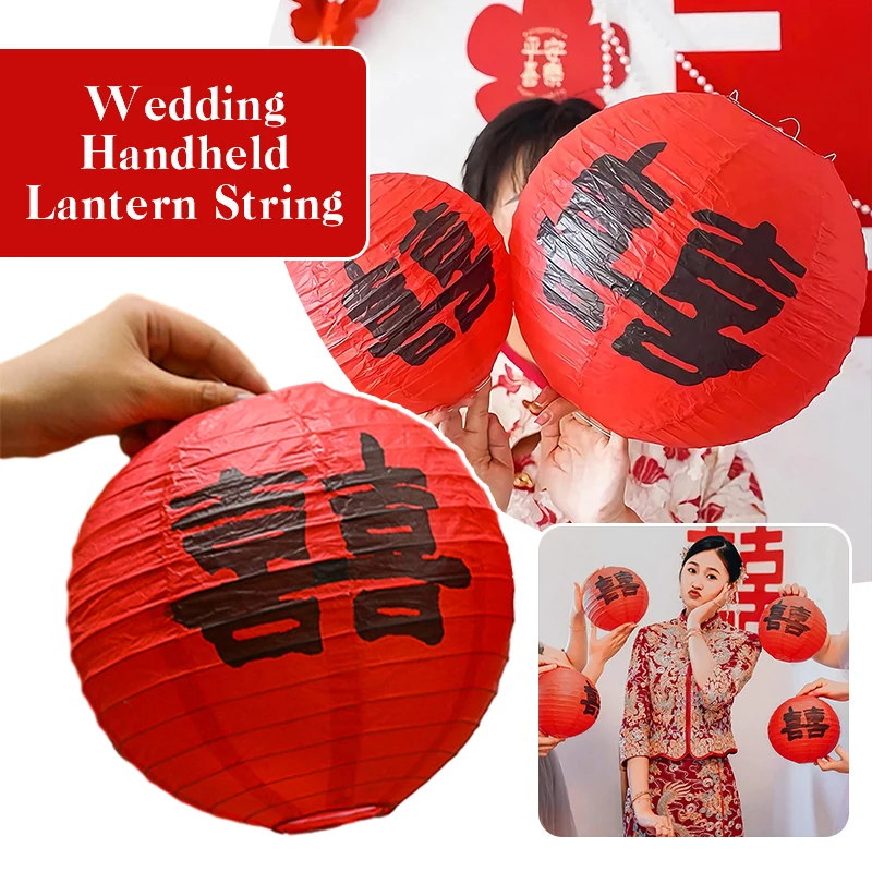 

4pc Chinese Style Traditional Red Lantern Wedding Round Red Paper Lanterns Festive Party New Year's Eve Home Hanging Decoration