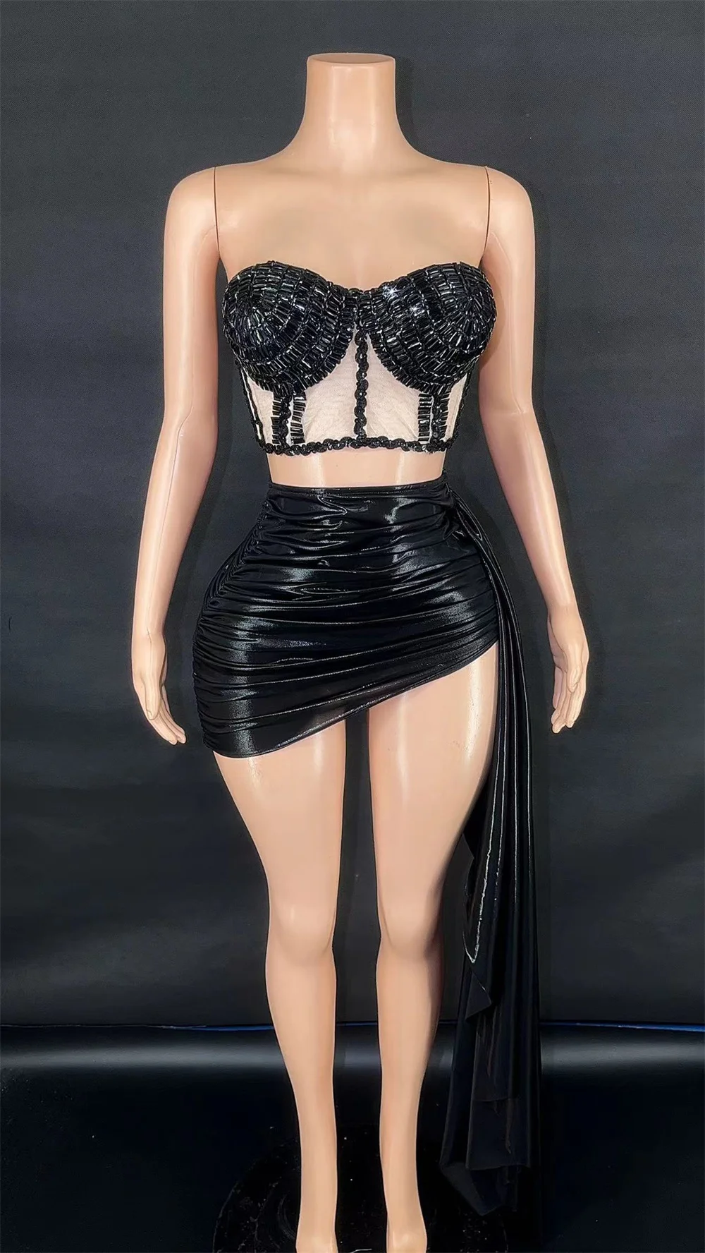 New Fashion Women's Celebrate 2PCS Festival Dress Birthday Party Strapless Top Skirt Set Nightclub Stage Outfit Performance Wear