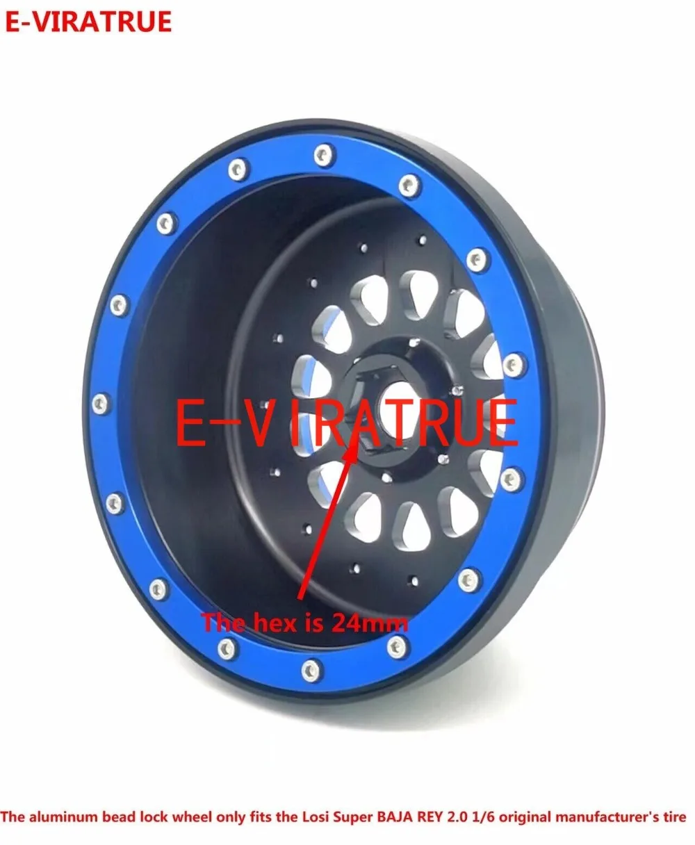 E-VIRATRUE Aluminum Bead Lock Wheel For Losi Super BAJA REY 1/6 Black 1pcs