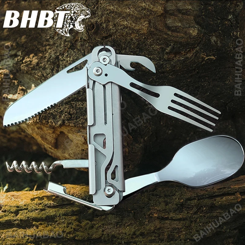 BHBT multifunctional portable spoon fork tool camping knife, outdoor detachable tableware set, bottle opener combination tool