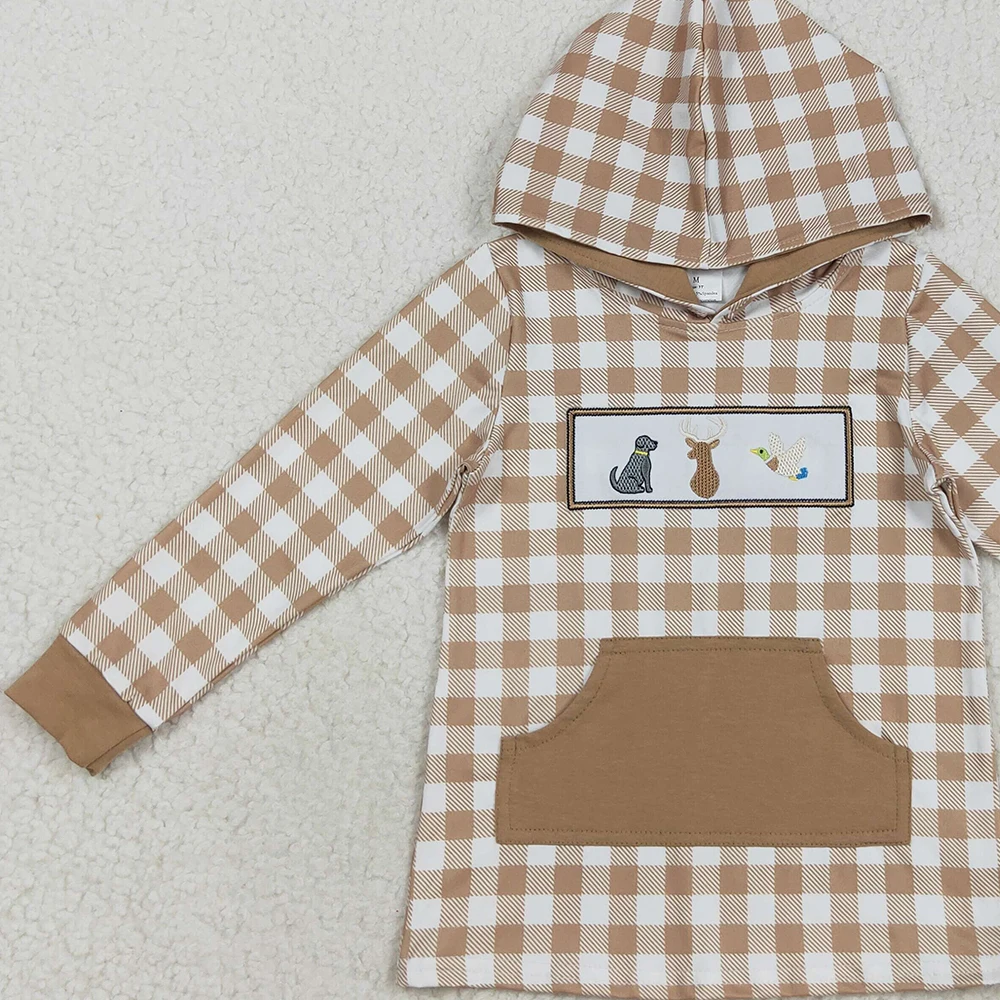 طفل الفتيان الكاكي منقوشة هوديي مع التطريز الكلاب الغزلان البط جيب الغربية للأطفال منقطة بطة الكلب الغزلان الصيد موضوع #4