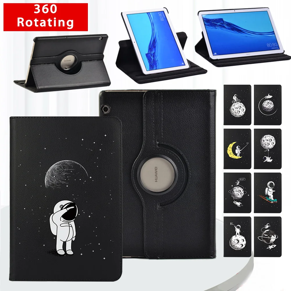 

360 Degrees Rotating Tablet Stand Cover Case for Huawei MediaPad T3 10 9.6"/MediaPad T5 10 10.1" Smart Wake Up Protective Shell