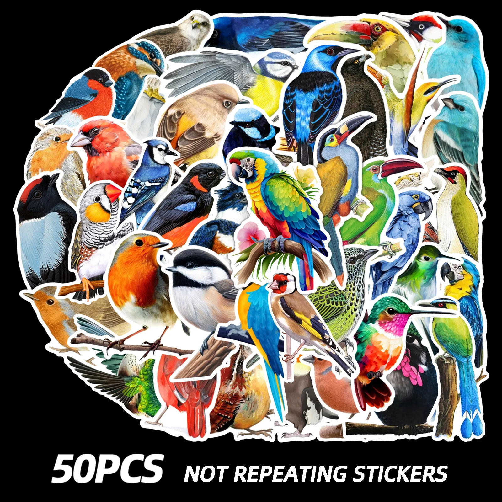 

50PCS Colorful Bird Parrot Cute Animal Graffiti DIY Decorative Phone Case Luggage Guitar Water Cup iPad Stickers Kids Toy