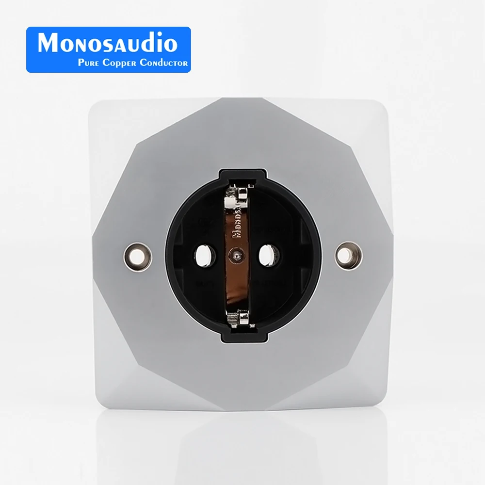 Monosaudio E86+ES3R Pure Copper Rhodium plated Schuko Sockets Wall Socket Plug Power Outlet Schuko Wall Electrical Power Socket