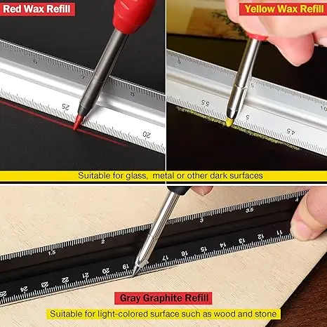 Holzbearbeitungs-Markierstift mit integriertem Anspitzer und Nachfüllminen, professionelles Werkzeug zum Markieren tiefer Löcher, verstellbarer Bleistift – Detail 13