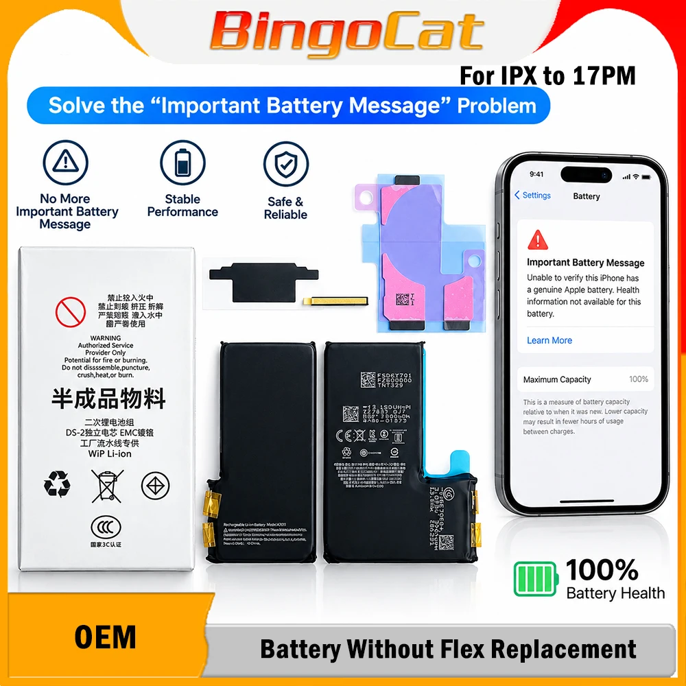 10pcs Battery Cell NO Without BMS Flex for iPhone 12 12pro 13 Mini 14 15 16 17 Pro Max Mobile Phone Batteries No Flexible Cable