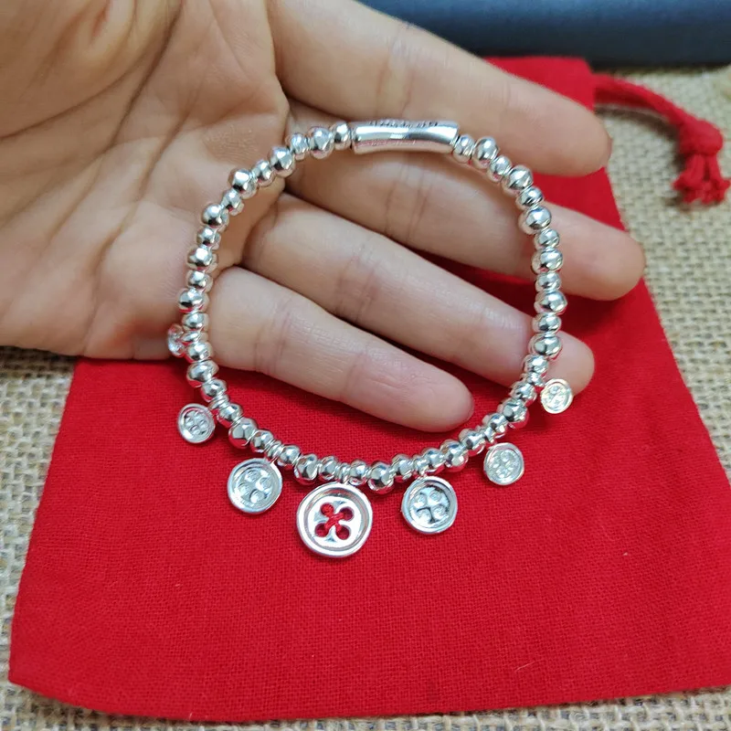 

2022 New Stainless Steel Alloy Silver Color Cute Have Logo No Buckle Fashion Charm Bead Bracelet Free Wholesale Shipping