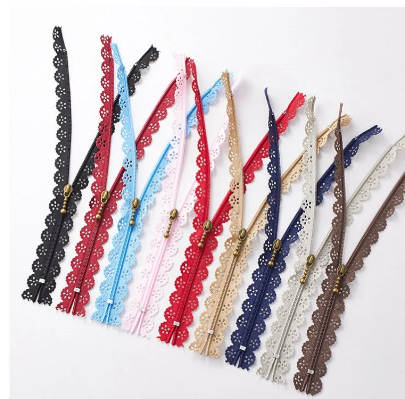 (10pcs) 3# Nylon closed tail lace hollowed-out lace zipper pocket bag closed mouth color short zipper 25cm