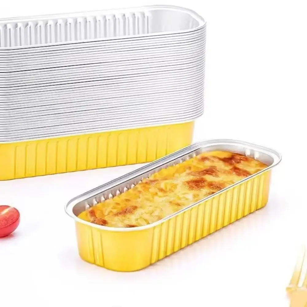 

Gold Thickened Foil Container Rectangular Shape 200ML Capacity Takeaway Box Aluminum Material Thickened Gold Baking Tin