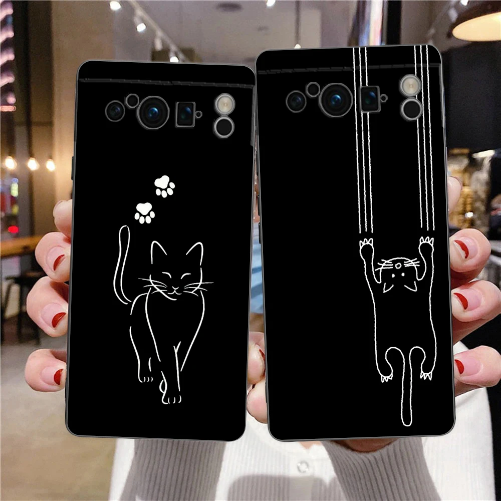 Cat Line gatos negros para Google Pixel 8 Pro funda de teléfono Pixel 9 Pro XL TPU funda Pixel 8 Pro 8A 7A 7 6A 6 Pro cubierta negra suave