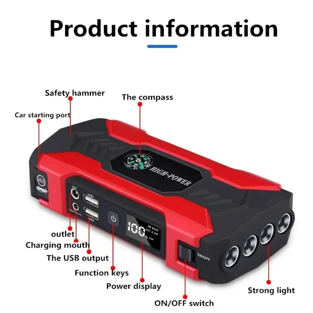 

20000mAh Car Jump Starter Power Bank 200-600A Portable Charger Car Booster 12V Auto Starting Device Emergency Battery Car Start