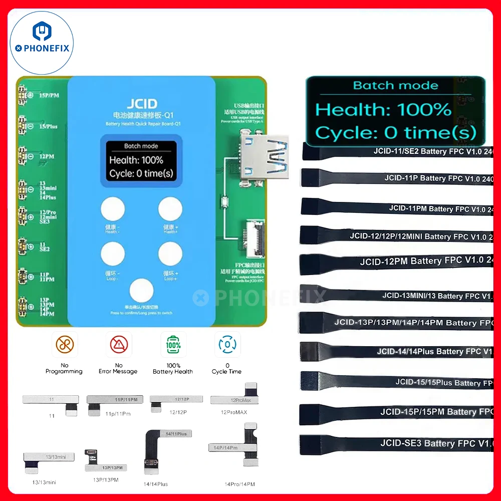 JCID Q1 Battery Health Quick Repair Board No Programming Battery Tag-on Flex Cable For iPhone 11-15PM Battery Efficiency Improve