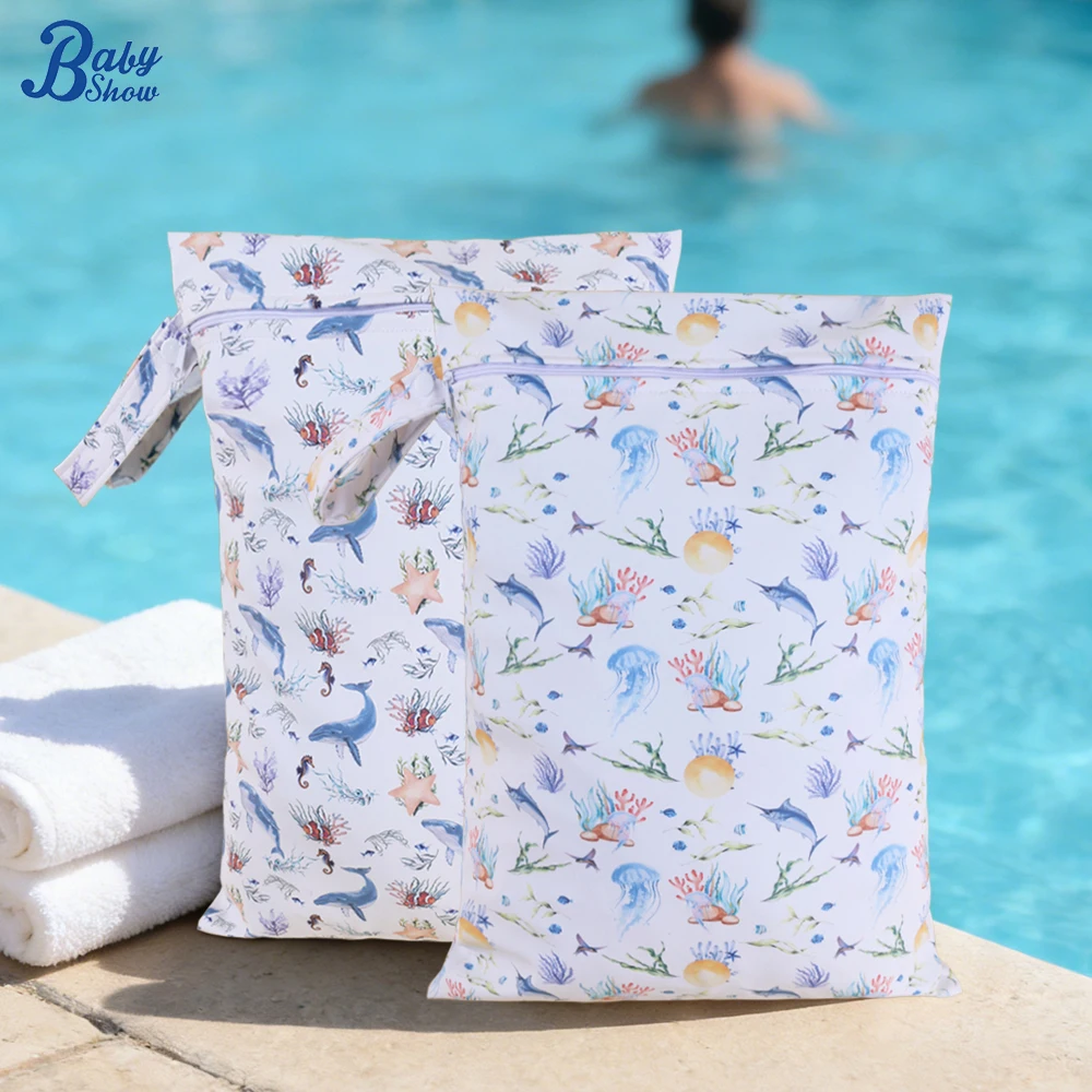 

Милая большая мокрая сумка из искусственной кожи, многоразовые моющиеся сумки для хранения подгузников, сумки для подгузников на одной молнии, удобная сумка-органайзер для колясок и пляжа