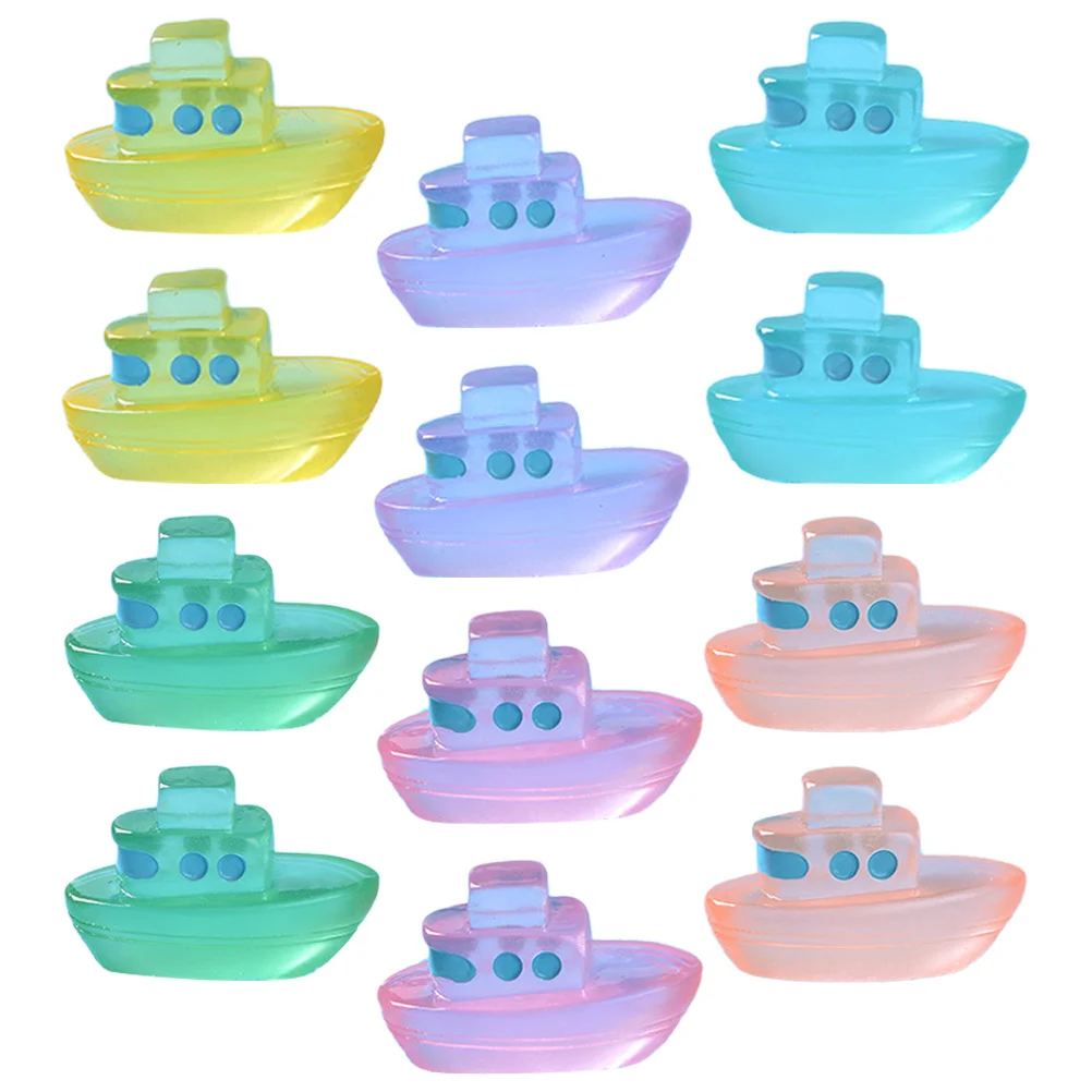 

12 шт., мини-смола, ночные светящиеся лодки, светящиеся маленькие украшения для лодок, микропейзажный реквизит, смоляные мини-декоры для лодок