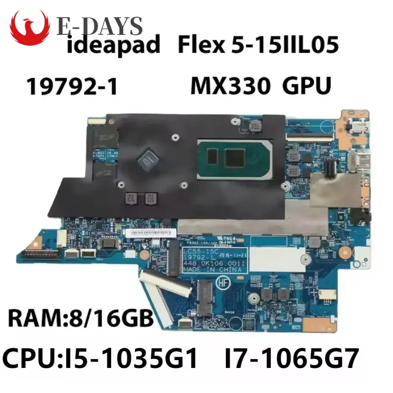 

For Lenovo Ideapad Flex 5-15IIL05 Laptop Motherboard 19792-1 Mainboard CPU I5-1035G1 I7-1065G7 RAM 8/16G GPU MX330 5B20S44398