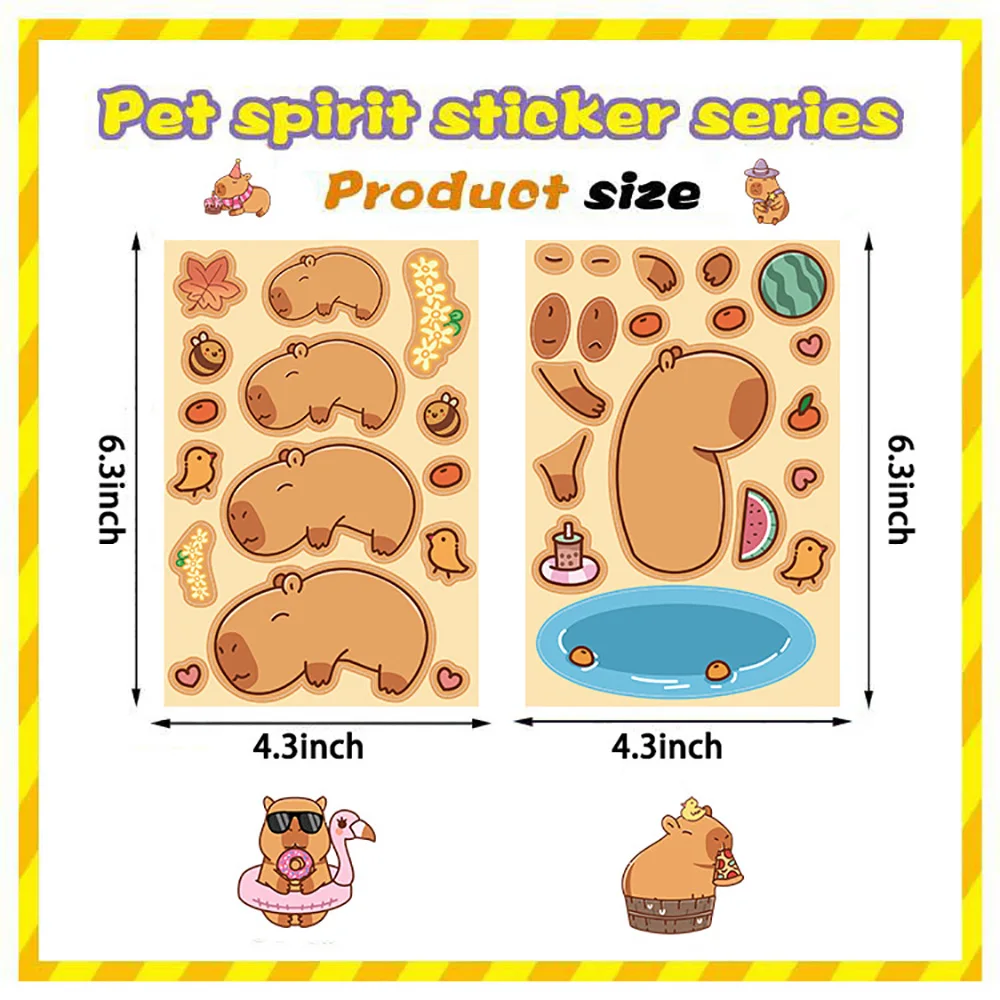 8/16Sheets DIY Animals Capybara Puzzle Stickers Children DIY Game Kids Assemble Jigsaw Educational Toy Decal Reward Party Favors