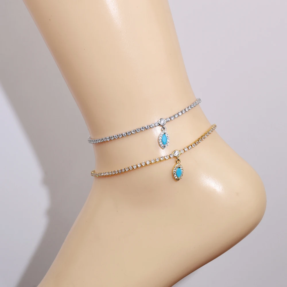 Новый кулон с бирюзовым глазом 2025 года и высококачественным цирконом, модная теннисная цепочка, женские украшения на щиколотке. Новый кулон с бирюзовым глазом 2025 года и высококачественным цирконом, модная теннисная цепочка, женские украшения на щиколотке.