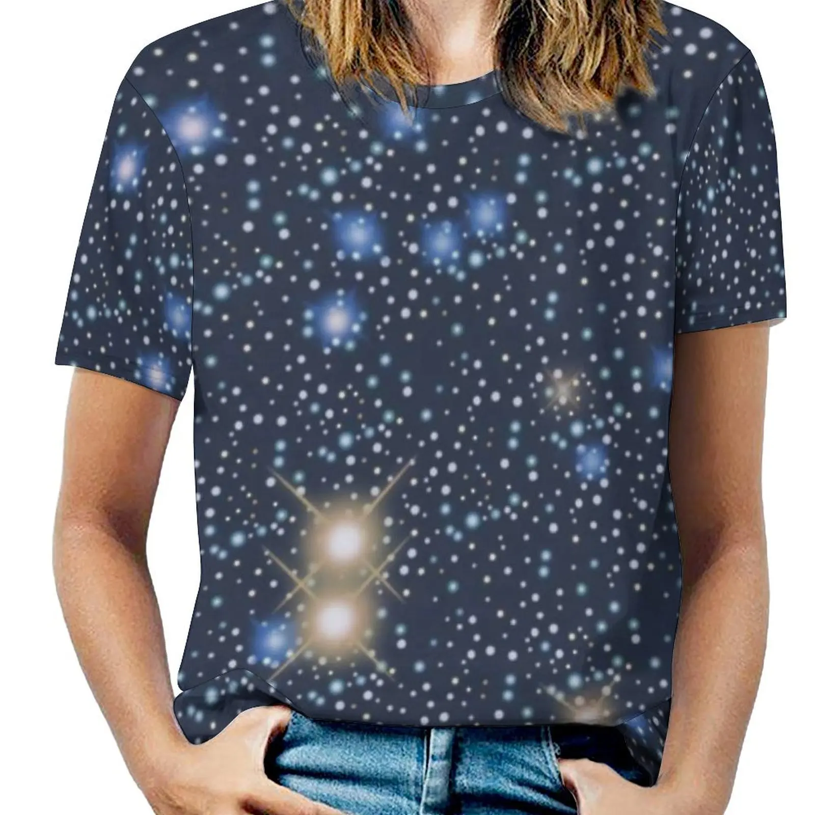 Oversized Dark Blue Galaxy T Shirts Vivid Sparkle Stars Street Wear T-Shirt Short Sleeve Women Harajuku Tee Shirt Beach Tops