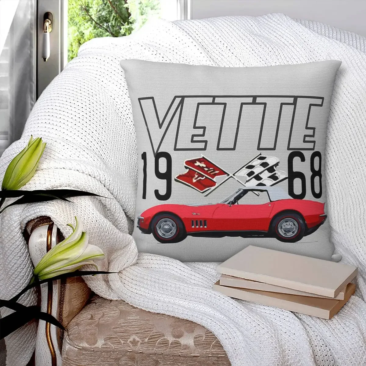 

Классическая квадратная наволочка-трансформер Red Corvette C3 для автомобиля, подушка из полиэстера, комфортная наволочка для домашнего дивана, 1968