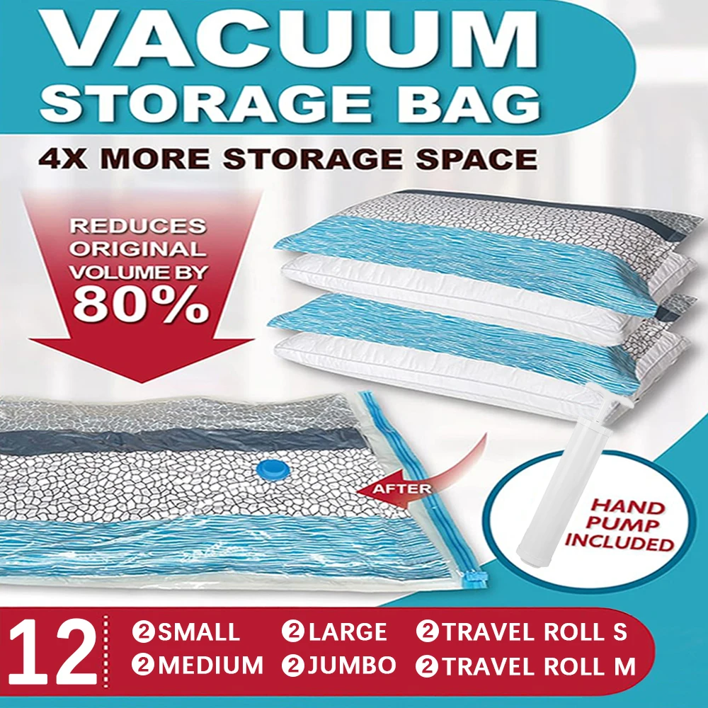 30er-Pack Vakuum-Aufbewahrungsbeutel mit Pumpe, platzsparende Aufbewahrungsbeutel, vakuumversiegelte Beutel für Kleidung, Kissen, Bettwäsche, Reiseveranstalter