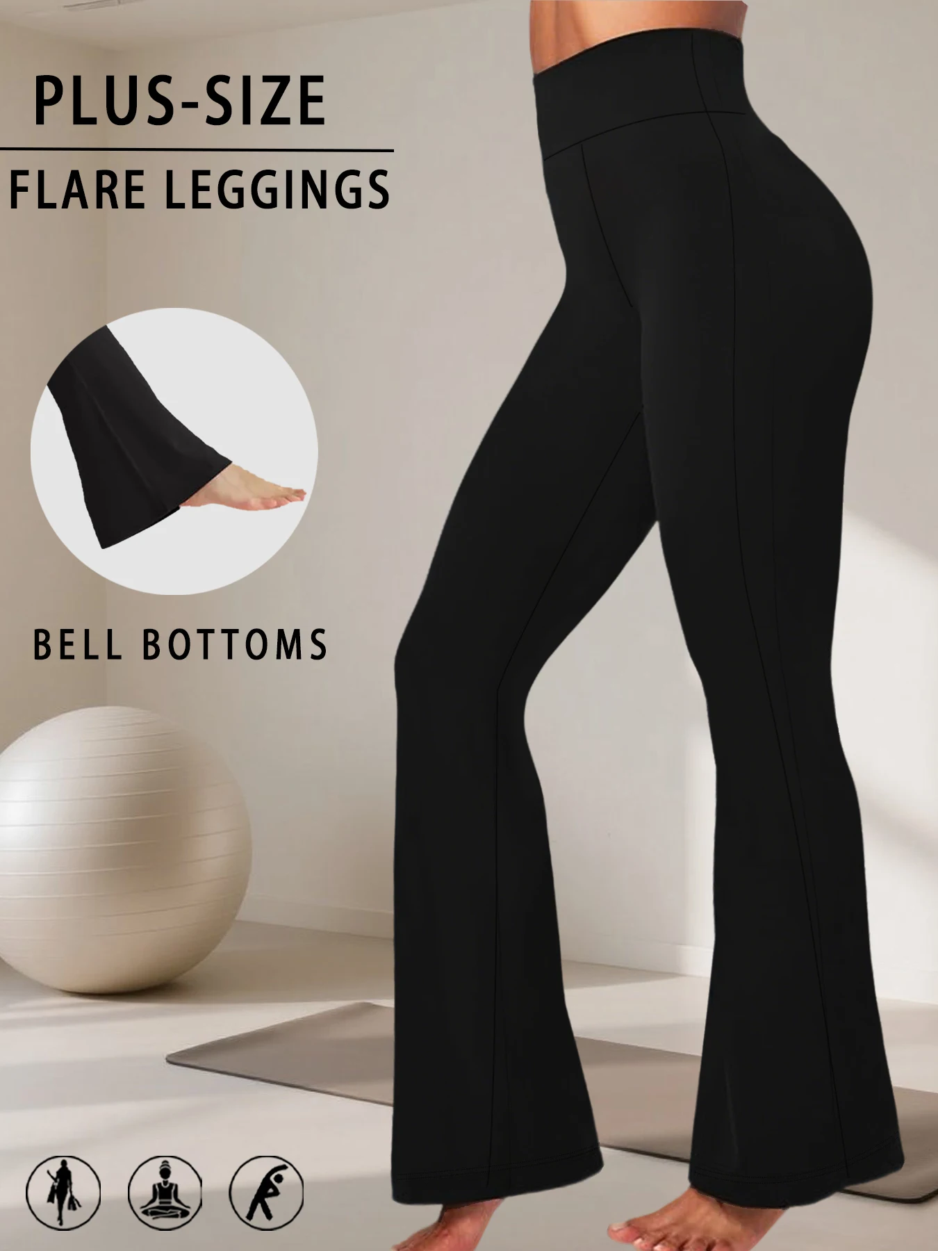 Plus Size Ladies high-rise flared leggings for yoga and Workout Features tummy control and a stylish bell-bottom design in sizes