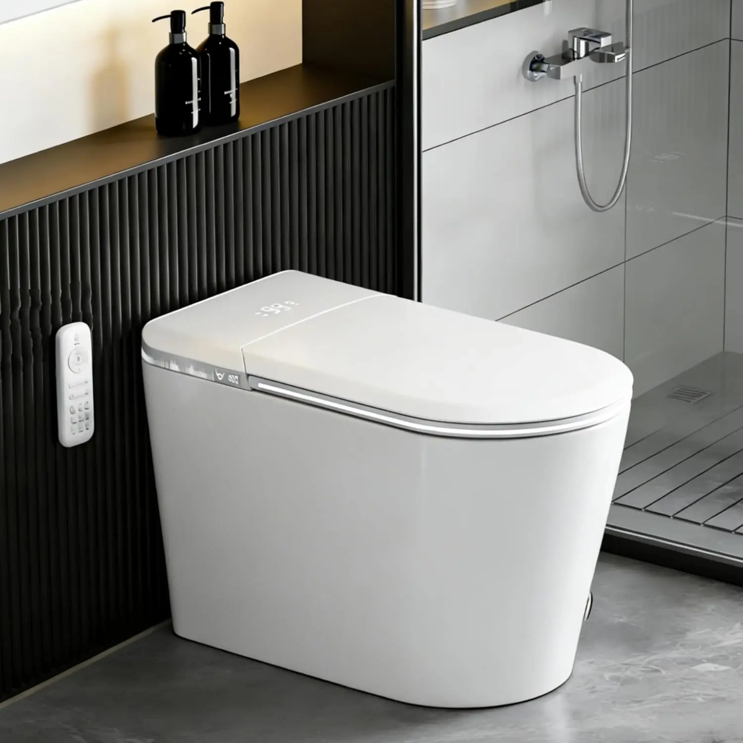 

Smart Toilet with Bidet Built in,Foam Shield, Blackout Flushing,Heated Seat with Instant Water, Aromatherapy, Custom