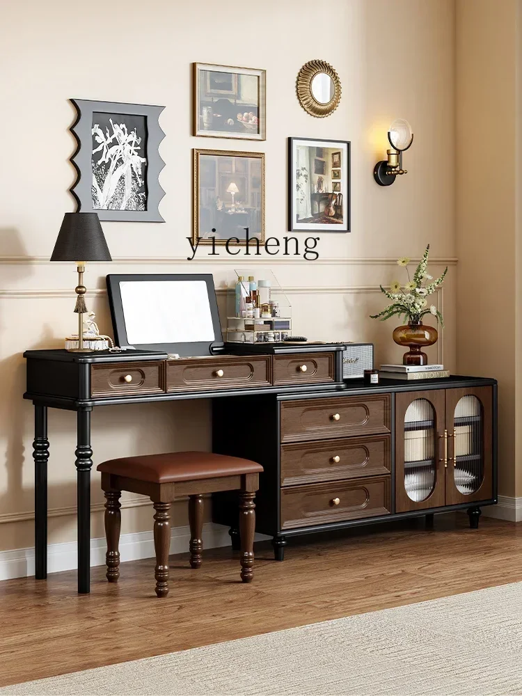 1-D29 Solid Wood Bedside Chest Dresser Integrated Small Apartment Bedroom Storage Cabinet Retro Makeup Table