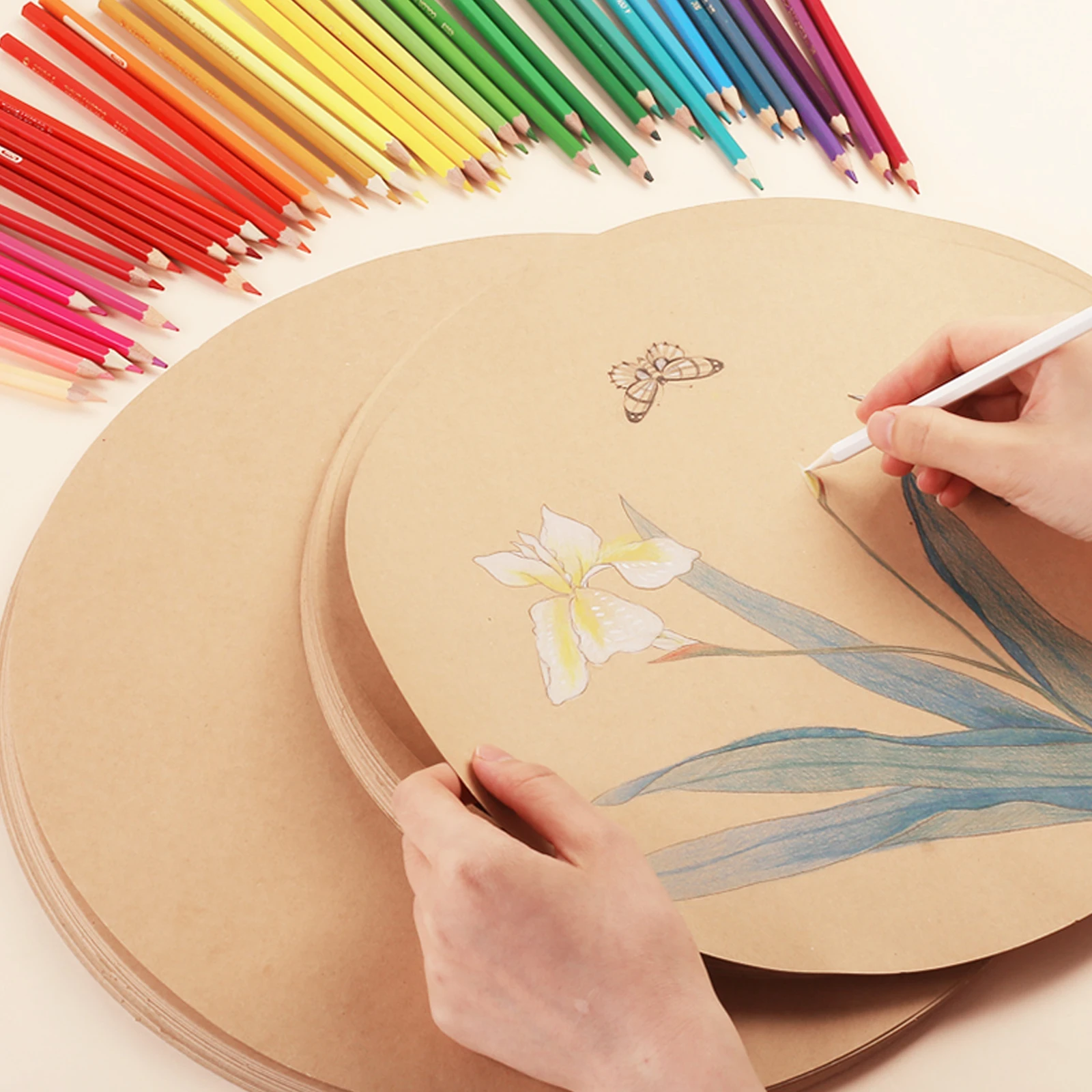 

50 Pcs Art Sketch Drawings Painting Paper Kraft Cards Cardstock Cardboard Craft DIY Hand Cardstocks Round for Crafts