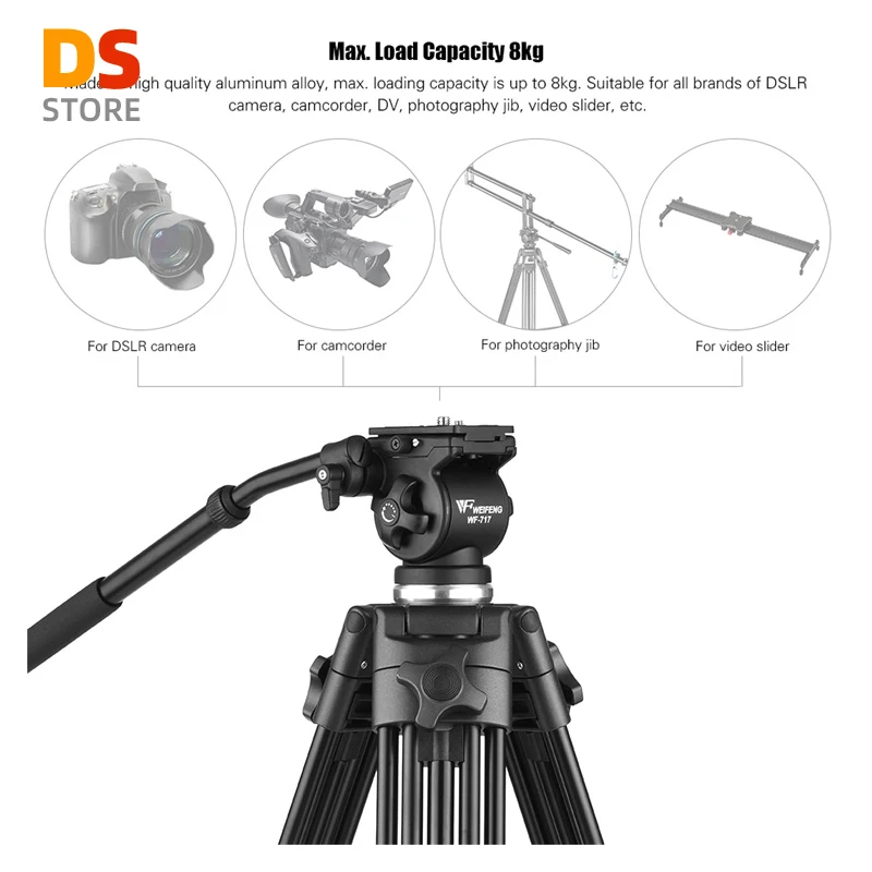 Hot Koop Aluminium Flexibele Weifeng Wf 717 1.8M Camera Statief Met Vloeistofkop