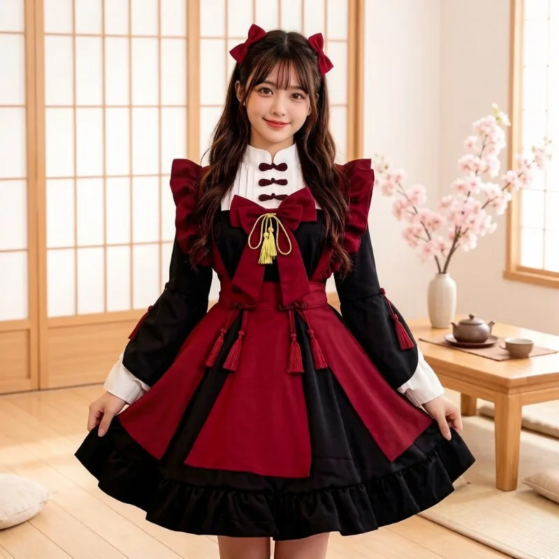 

Plus Size Chinese Style Lolita Maid Outfit, Retro Cosplay Costume, Traditional Uniform, Party Role Play Stage Fashion Wear