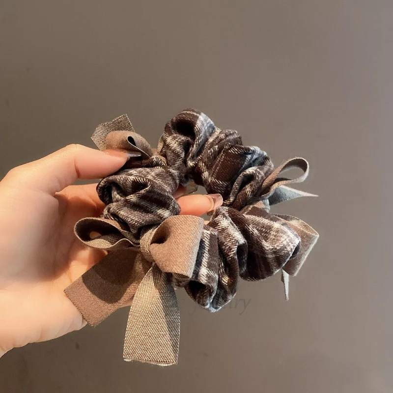 

Korean Retro Plaid Ribbon Bowknot Scrunchie for Women High Elasticity Hair Tie High-end Feel Non-damaging Hair Accessory